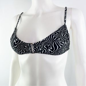 La Hana Swim Women's Black & White Swirly Printed Bikini Top Size S